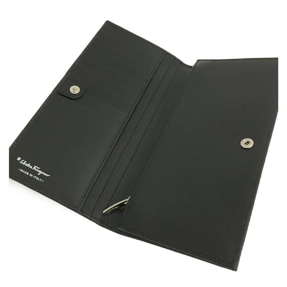 Salvatore Ferragamo Black Embossed Leather Long Bifold Wallet EUC - Picture 5 of 8